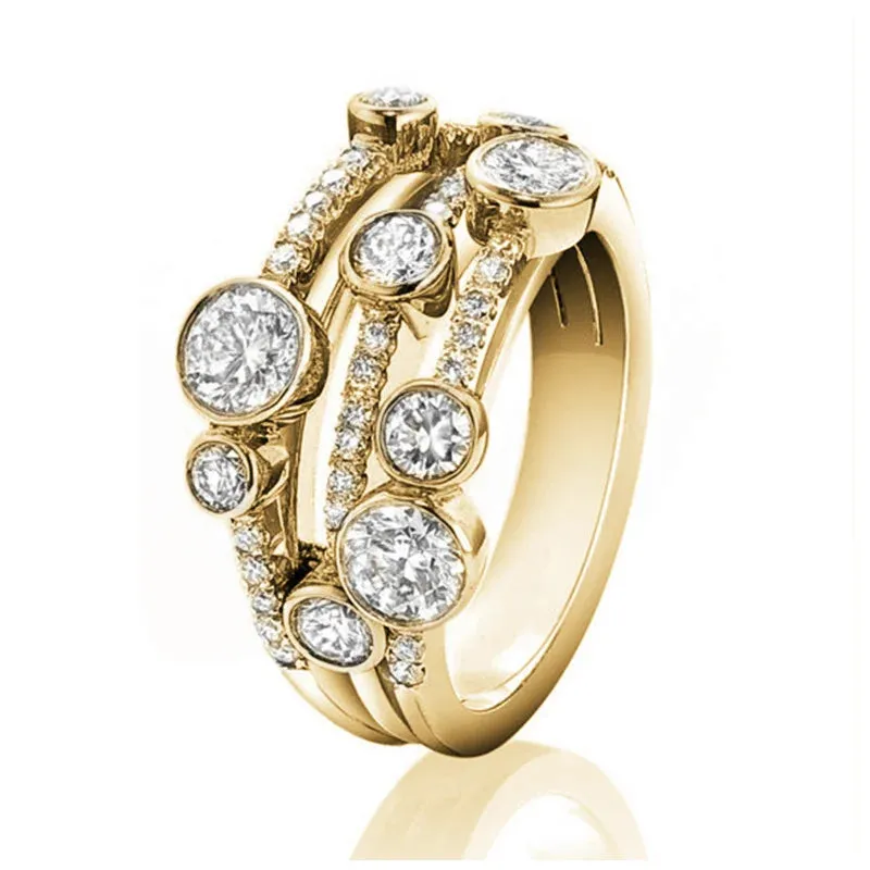 Wide Ring for Women Gold Color Luxury Twist Design Band Cocktail Rings Fashion Female Accessories Party Jewelry