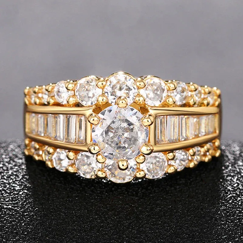 Wide Ring for Women Gold Color Luxury Twist Design Band Cocktail Rings Fashion Female Accessories Party Jewelry