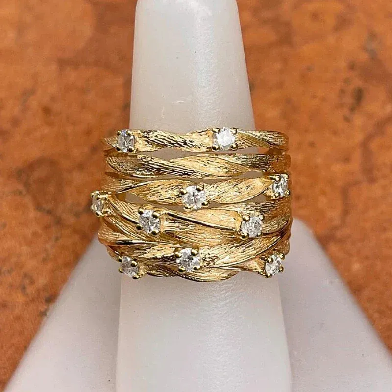Wide Ring for Women Gold Color Luxury Twist Design Band Cocktail Rings Fashion Female Accessories Party Jewelry
