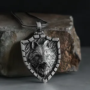 Wolf Necklace Oxidized Solid Silver Men's Pendant with Silver Chain