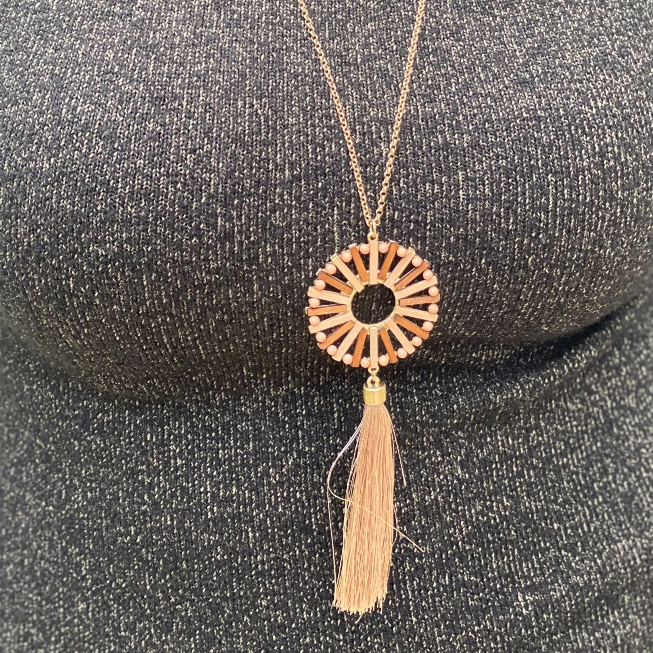 Wooden Pendant Tassel Necklace