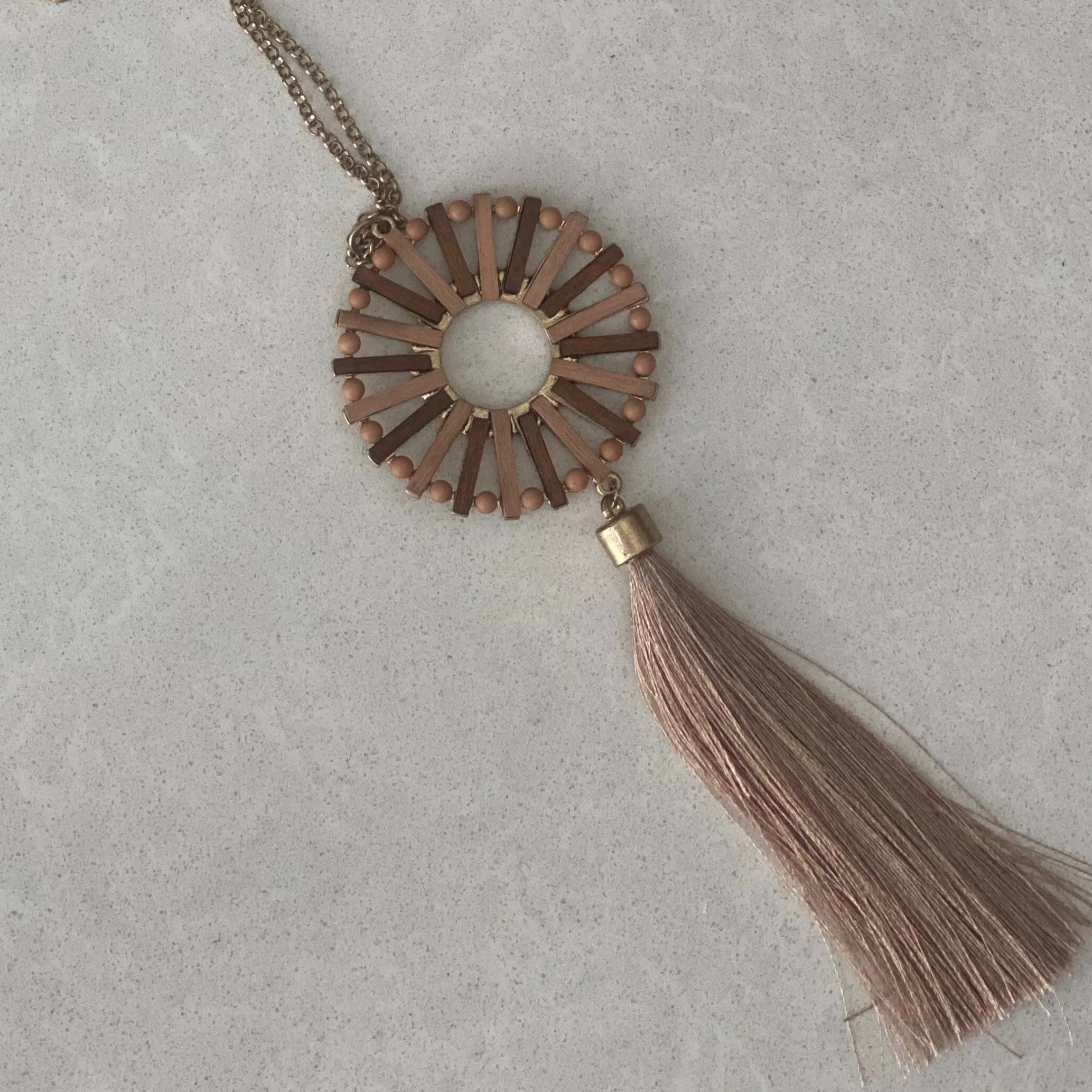 Wooden Pendant Tassel Necklace
