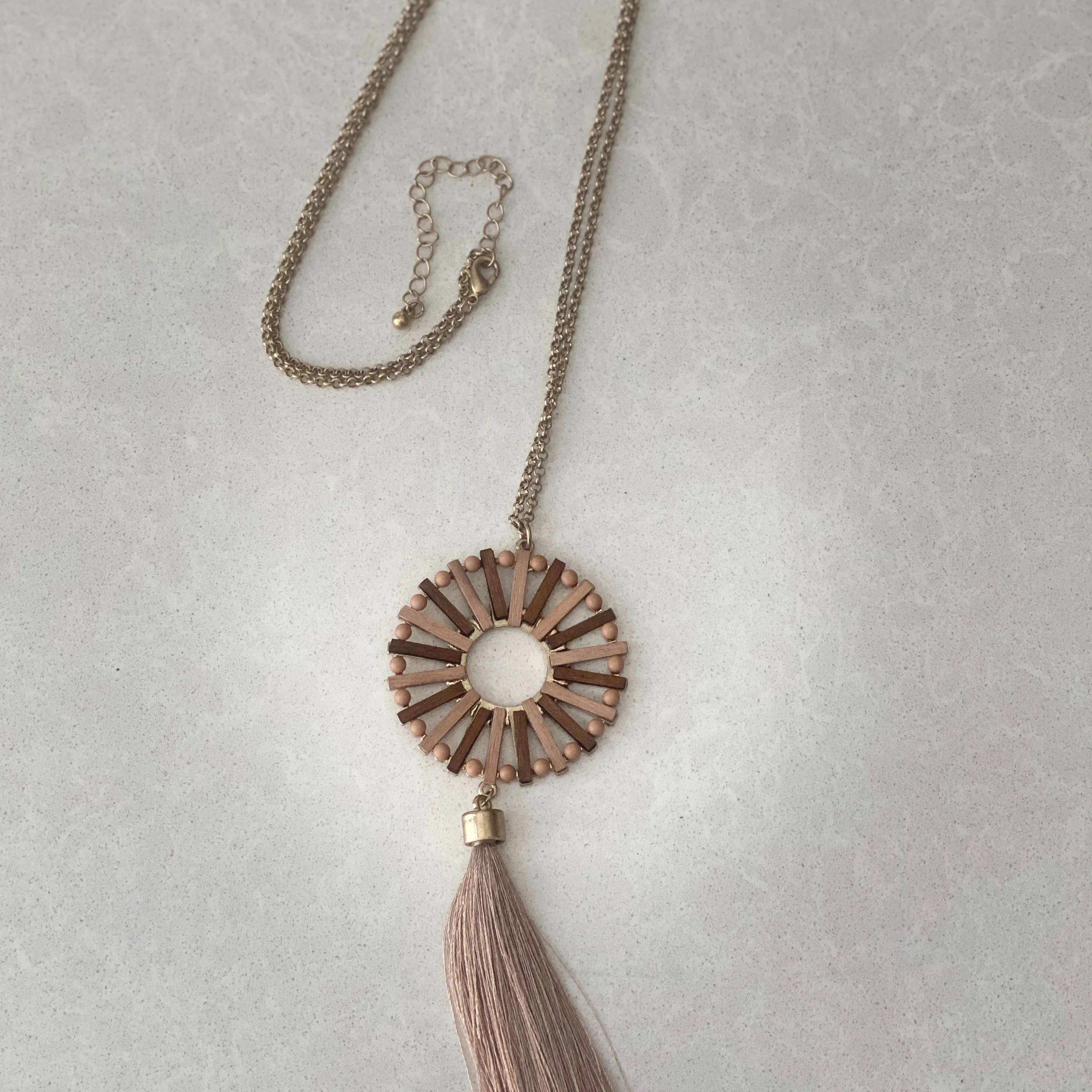 Wooden Pendant Tassel Necklace