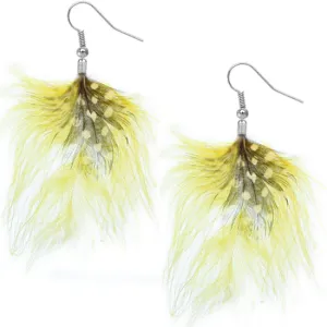 Yellow Polka Dot Flowy Feather Earrings
